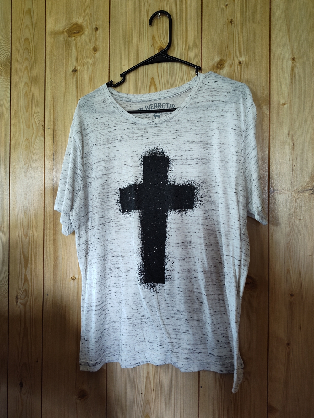 Oversized White Heather Tee with Black Cross Graphic